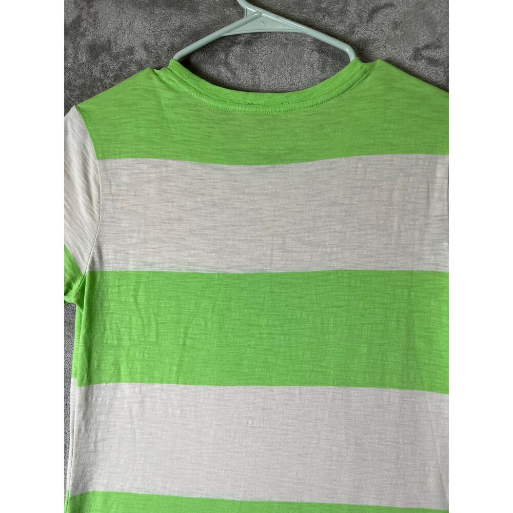 Polo Ralph Lauren Stripe T Shirt Dress Neon Green White Pocket Women's Medium - Picture 4 of 6